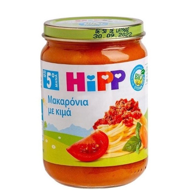 HIPP Βρεφικό Γεύμα Μακαρόνια Με Κιμά & Φρέσκια Τομάτα Από Τον 5ο Μήνα, 190gr
