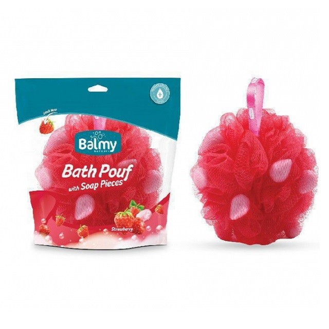 Vican Balmy Bath Pouf Strawberry Σφουγγάρι Με Πέρλες Σαπουνιού Και Άρωμα Φράουλα, 1τμχ