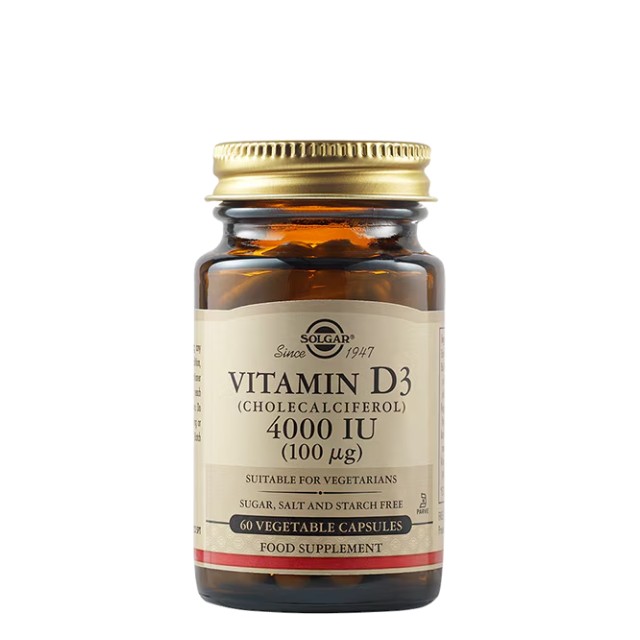 Solgar Vitamin D3 4000 IU Υποστήριξη Οστών & Ανοσοποιητικού 60 Φυτικές Κάψουλες