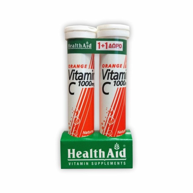 HEALTH AID Orange Vitamin C 1000mg Βιταμίνη C Με Γεύση Πορτοκάλι Άμυνα & Προστασία Του Οργανισμού 1+1 Δώρο 2x20 Αναβράζοντα Δισκία