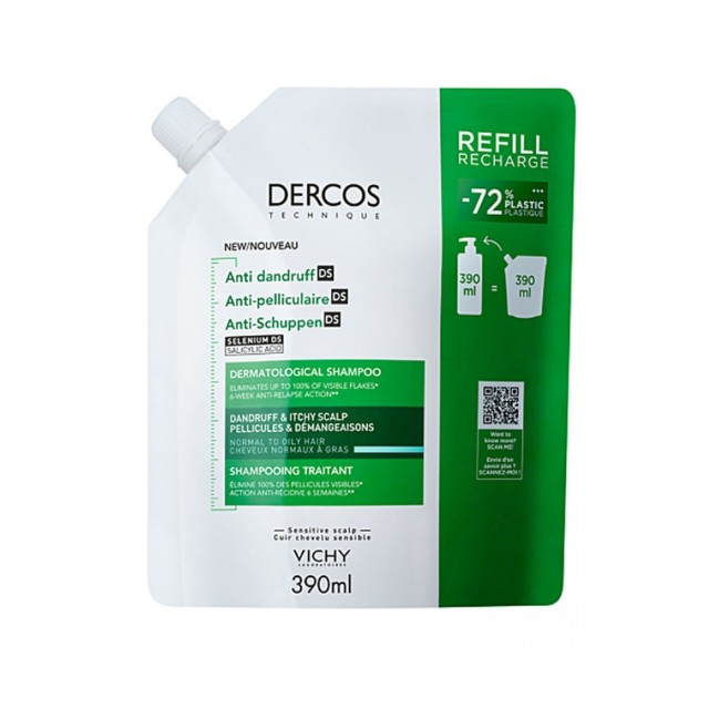 Vichy Dercos Shampoo Anti-Dandruff DS Refill Αντιπυτιριδικό Σαμπουάν για Κανονικά/Λιπαρά Μαλλιά 390ml