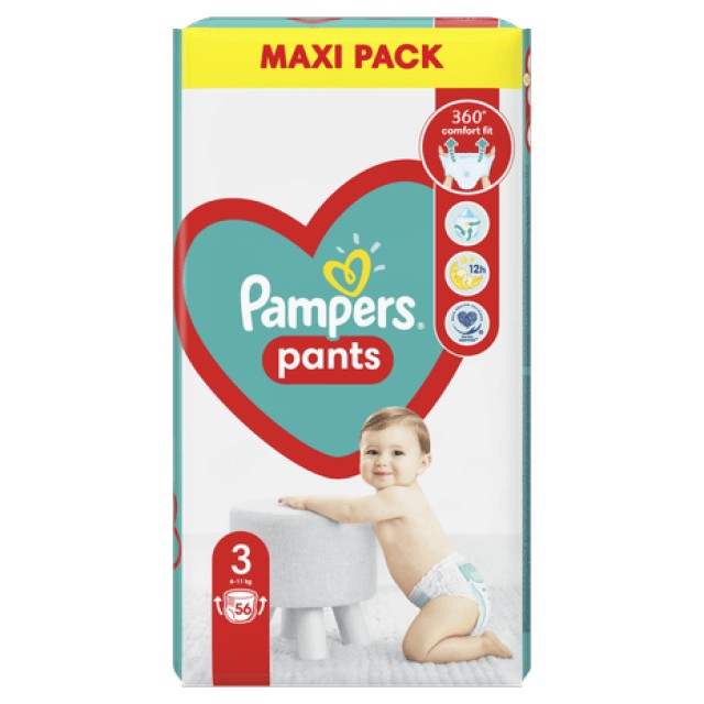 Pampers Βρεφικές Μάξι Πάνες Βρακάκι No3 (6-11kg), Pants Maxi Pack, 56τεμ