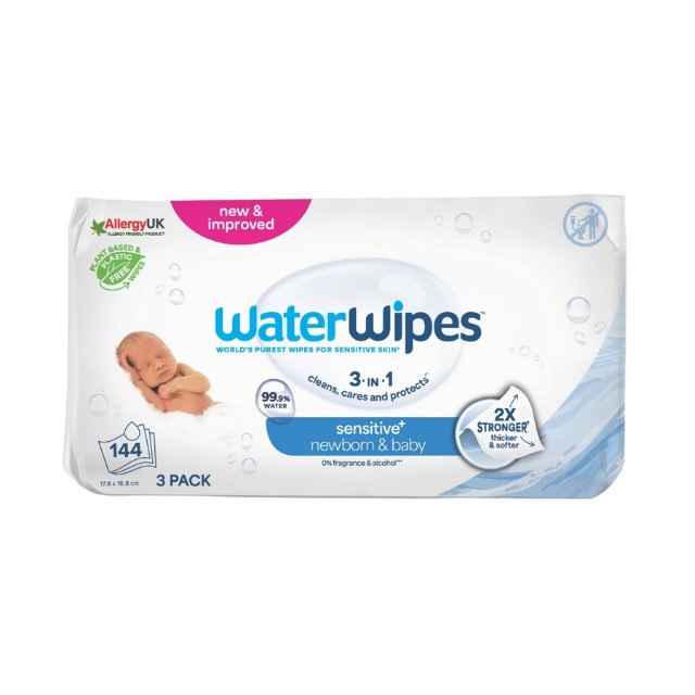 WaterWipes Πακέτο Μωρομάντηλα με 99.9% Νερό & 0.01% Εκχύλισμα από Σπόρους Γκρέιπφρουτ 3x48 Τεμάχια