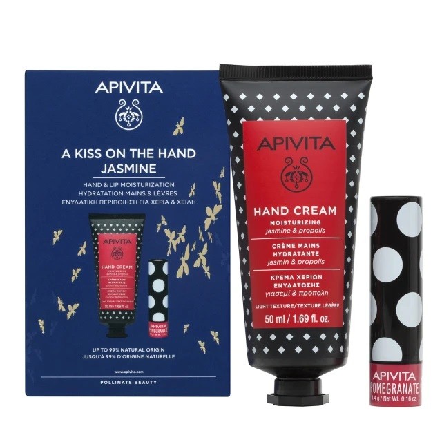 Apivita Promo A Kiss On The Hand Jasmine Κρέμα Χεριών Ενυδάτωσης, 50ml & Lip Care Pomegranate, 4,4g