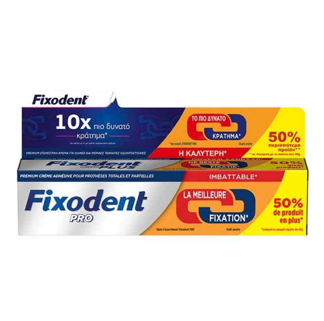 Fixodent Pro Plus Στερεωτική Κρέμα Για Ολικές και Μερικές Τεχνητές Οδοντοστοιχίες 60gr (50% Επιπλέον Προϊόν)
