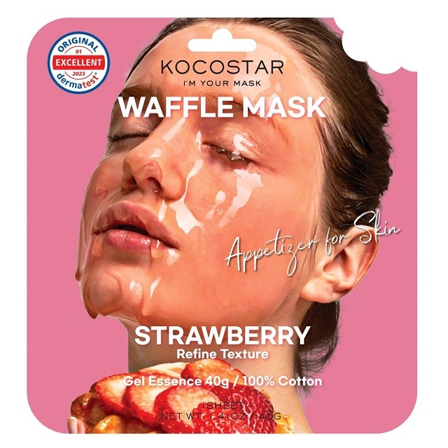 Kocostar Waffle Face Mask Strawberry Μάσκα Προσώπου Για Καθαρισμό & Λάμψη, 1 Τεμάχιο