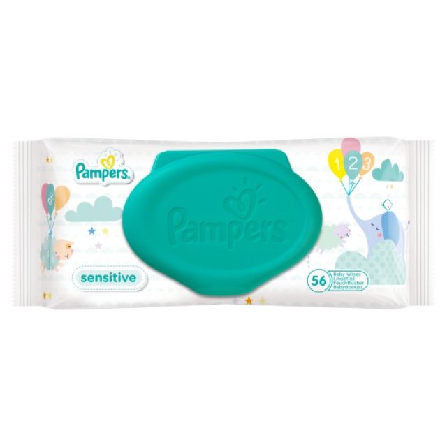 Pampers Μωρομάντηλα Sensitive με Καπάκι, 56τεμ
