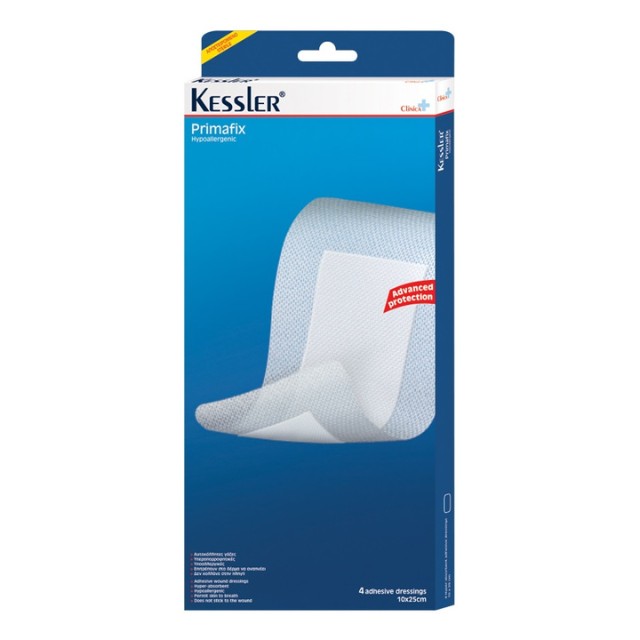 Kessler Primafix Hypoallergenic Αυτοκόλλητες Γάζες (10cmx25cm) 4γάζες