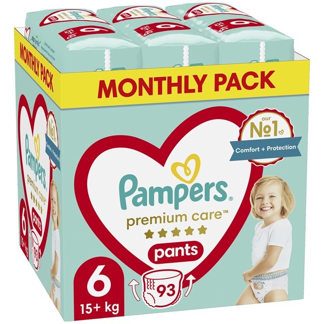 Pampers Premium Care Pants Monthly Pack No6 Πακέτο Πάνες Βρακάκι (15+kg), 93 Τεμάχια