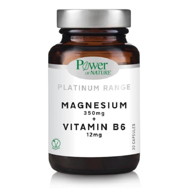Power of Nature Platinum Range Magnesium 350mg & Vitamin B6 12mg Συμπλήρωμα Διατροφής Για Ενέργεια, 30 Κάψουλες