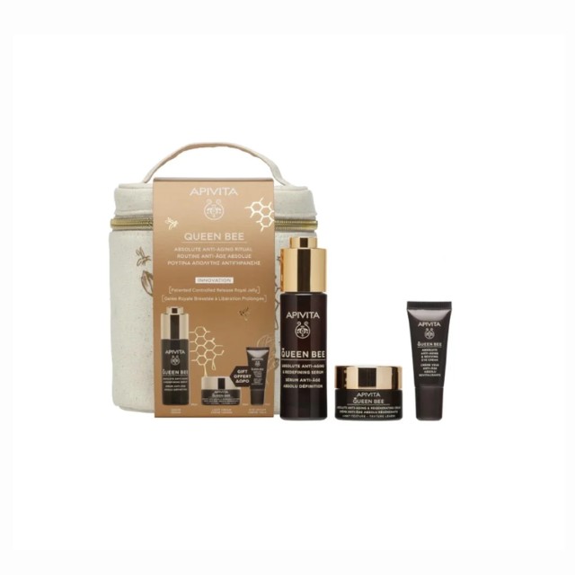 Apivita Queen Bee Πακέτο Απόλυτης Αντιγήρανσης Serum 30 ml & Δώρο Νεσεσέρ με Light Cream 15ml & Eye Cream 5ml