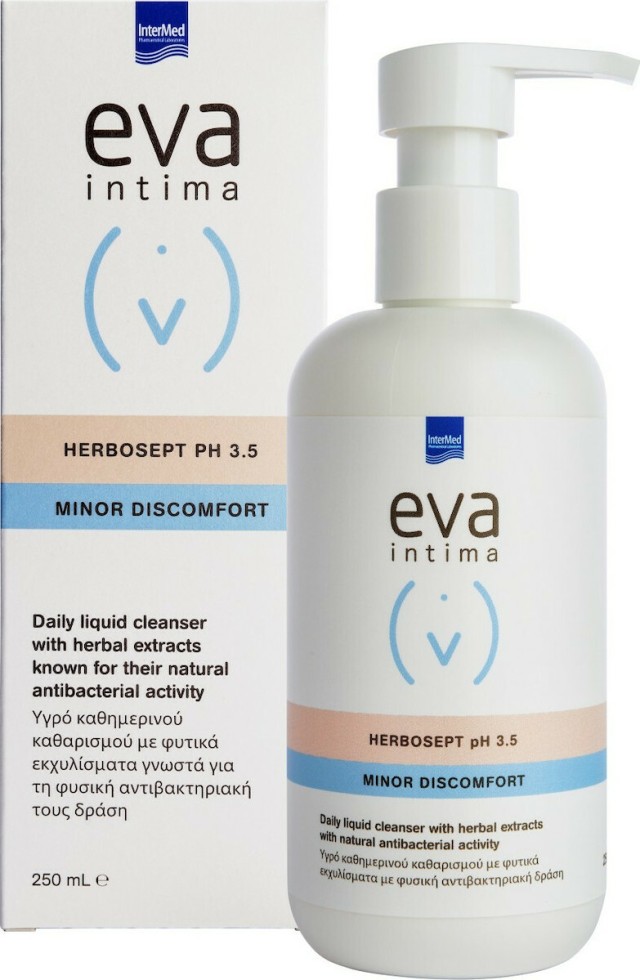 INTERMED Eva Intima Wash Herbosept pH 3.5, Υγρό Καθημερινού Καθαρισμού Ευαίσθητης Περιοχής με Αντιβακτηριδιακή Προστασία, 250ml