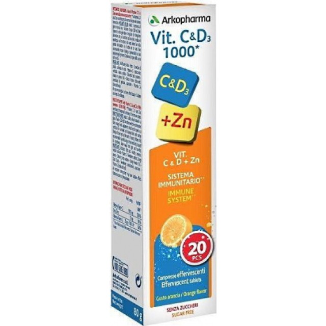 Arkopharma Vitamin C & D3 Ψευδάργυρο Συμπλήρωμα Διατροφής για το Ανοσοποιητικό Σύστημα με Γεύση Πορτοκάλι 20 Αναβράζοντα Δισκία
