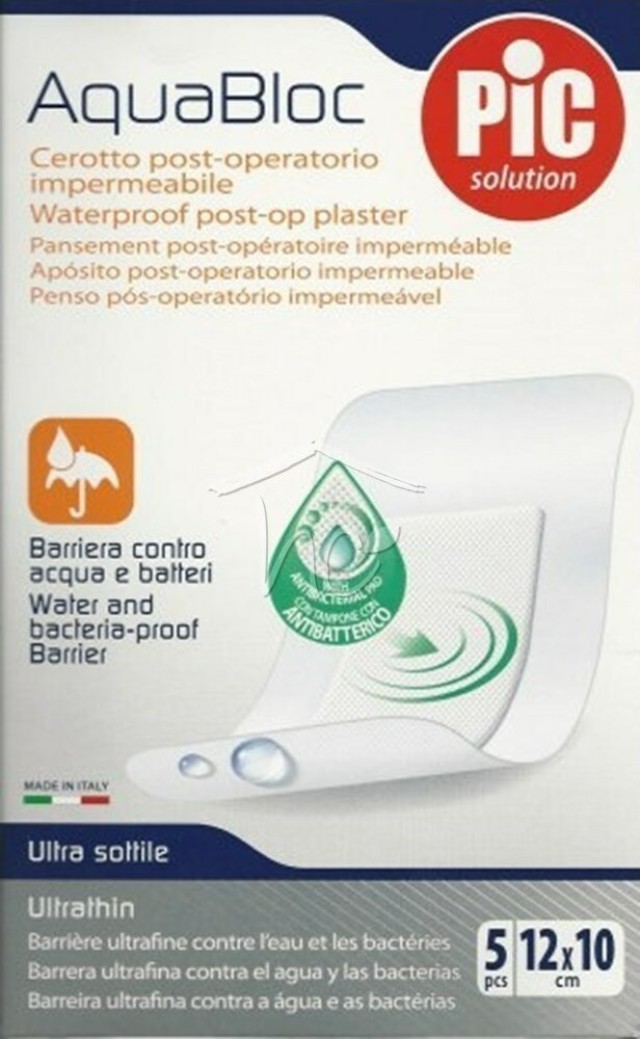PIC SOLUTION AquaBloc Waterproof Post-op Plaster Ultrathin, Αδιάβροχες Αυτοκόλλητες Αποστειρωμένες Γάζες 12x10cm 5τμχ
