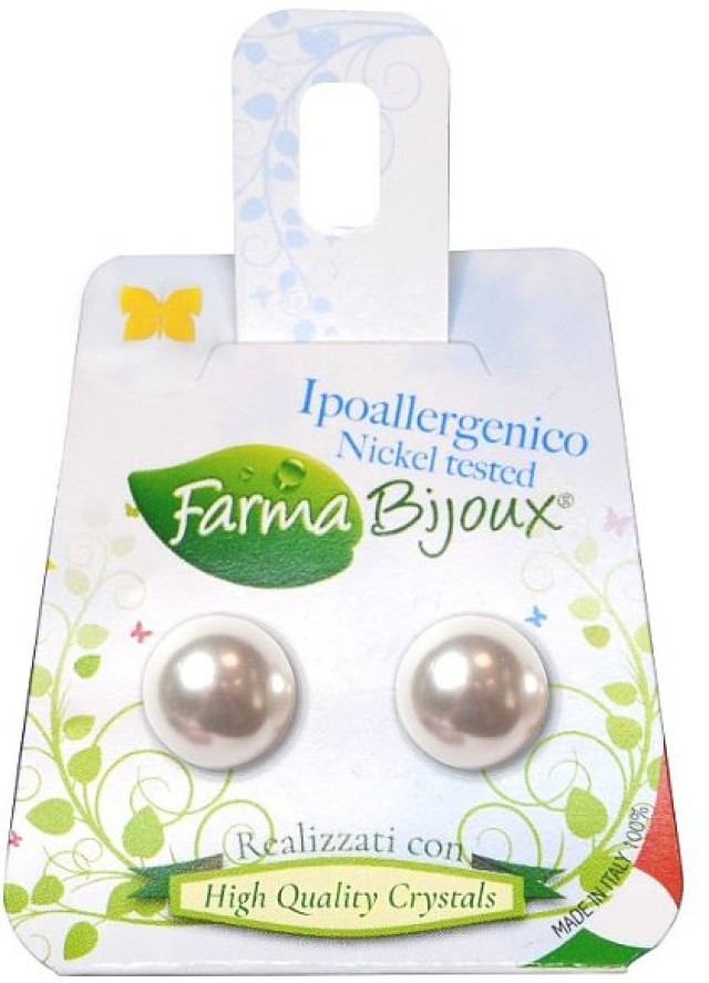 FARMA BIJOUX Σκουλαρίκια Υποαλλεργικά με κρύσταλλο, Perla White (BE P10C50), 10mm 1 Ζευγάρι