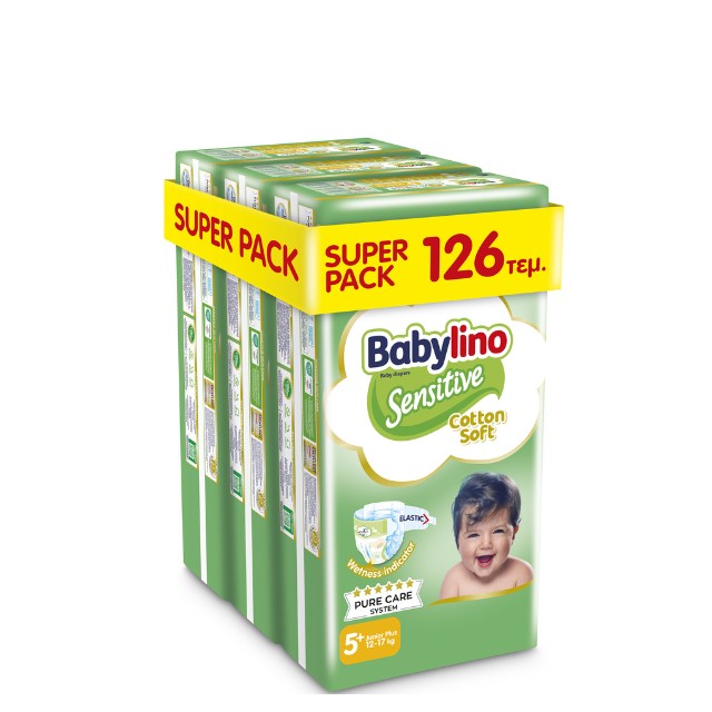 Babylino Sensitive Cotton Soft No.5+ 12-17 Kg SUPER PACK Βρεφικές Πάνες 126τμχ