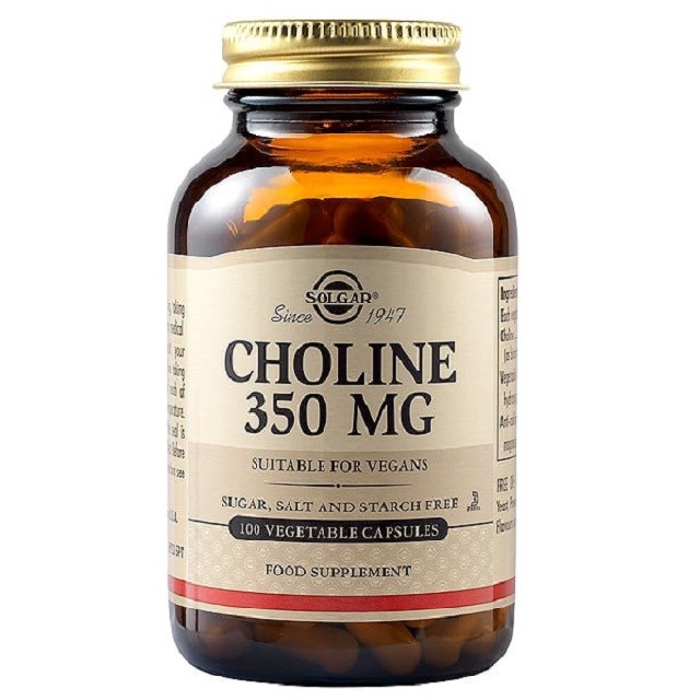 Solgar Choline 350mg Συμπλήρωμα Διατροφής Χολίνη Για Τον Μεταβολισμό Λιπών & Χοληστερίνης, 100 Κάψουλες