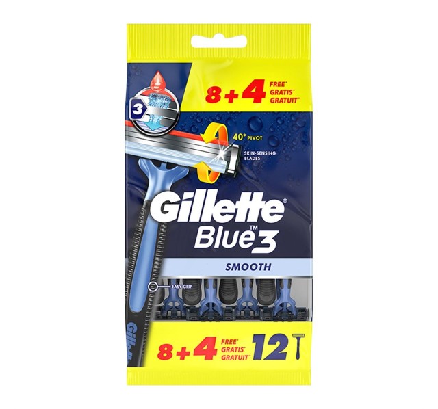 Gillette Blue 3 Smooth Ξυραφάκια μιας χρήσης, (8+4 ΔΩΡΟ) τεμάχια