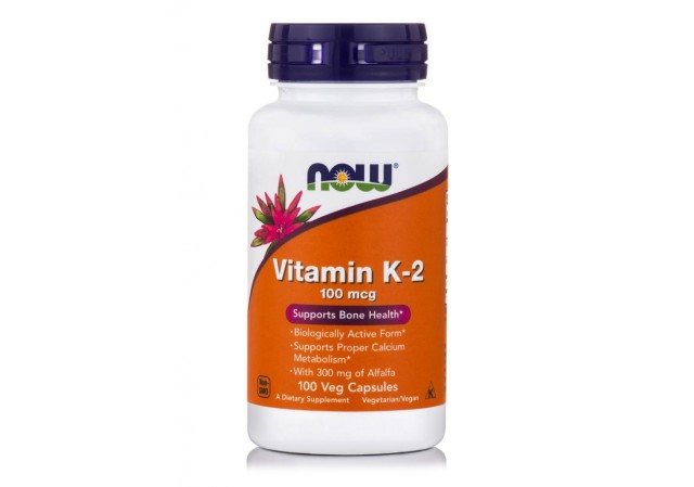 NOW FOODS Vitamin K-2 100mcg Συμπλήρωμα Διατροφής Για Την Οστεοπόρωση 100 Φυτικές Κάψουλες