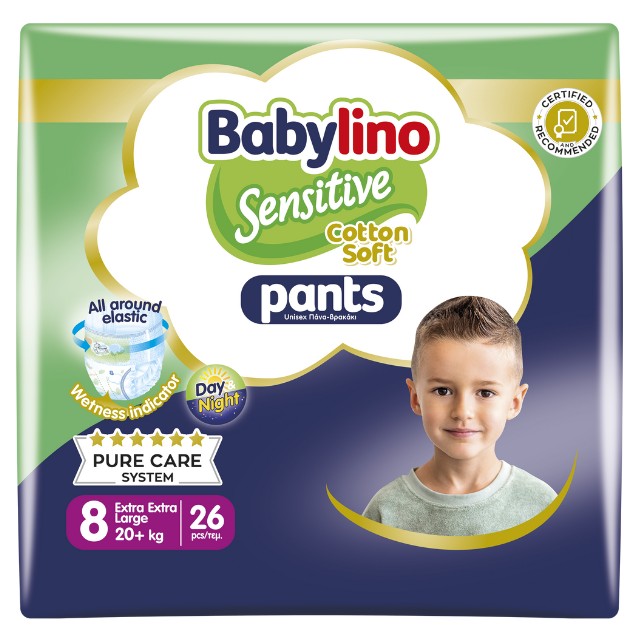 Babylino Sensitive Cotton Soft Unisex Pants No.8 Extra Extra Large 20+kg Πάνες Βρακάκι 26τμχ