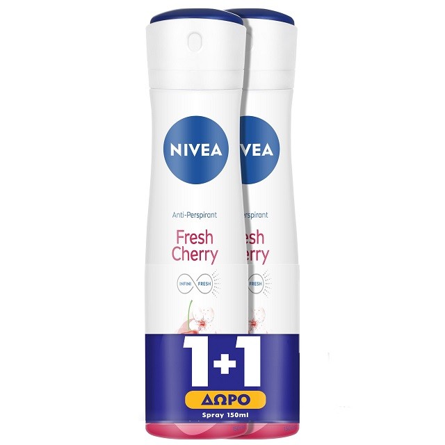 Nivea Πακέτο Fresh Cherry Spray Deodorant Γυναικείο Αποσμητικό 48ωρης Προστασίας, 2x150ml