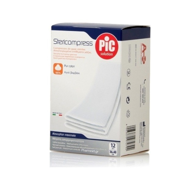 Pic Solution Stericompress Soft XL Αποστειρωμένες Γάζες 36x40cm 12τμχ