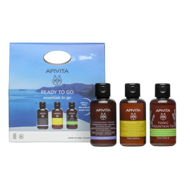 Apivita Ready To Go Πακέτο Cleansing Foam 75ml & Frequent Use Gentle Daily Shampoο 75ml & Tonic Mountain Tea Αφρόλουτρο 75ml