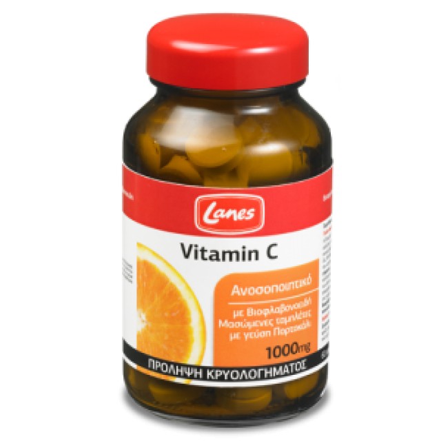 LANES Vitamin C 1000mg Συμπλήρωμα Διατροφής με Βιταμίνη C, 60 Mασώμενες Tαμπλέτες