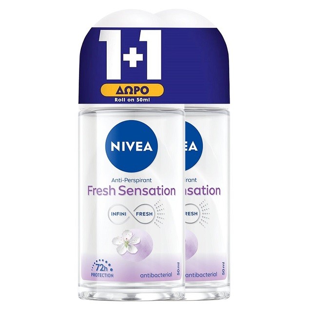 Nivea Πακέτο Fresh Sensation 72h Anti-Perspirant Roll-On Γυναικείο Αποσμητικό Με Αντιβακτηριακές Ιδιότητες, 2x50ml