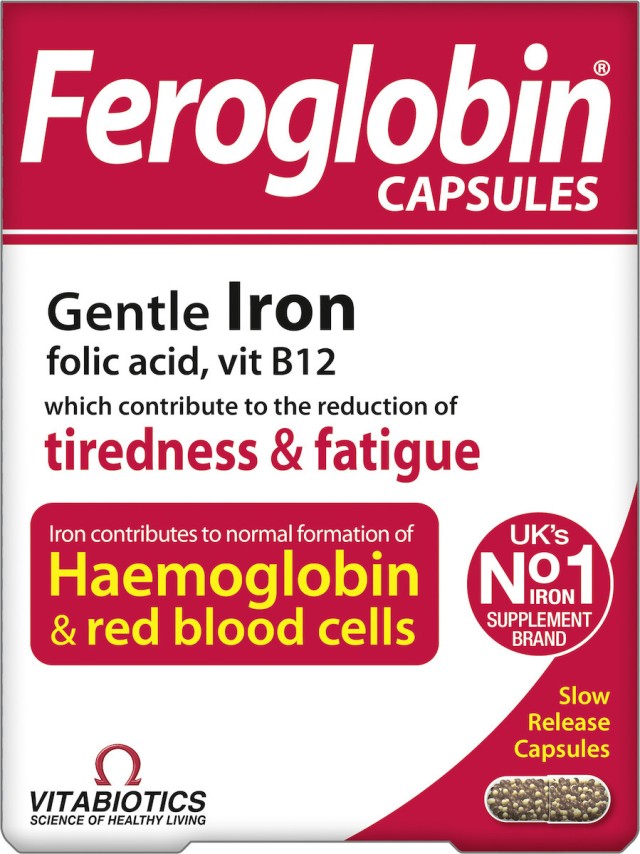 Vitabiotics Feroglobin Gentle Iron, Folic Acid, B12 Slow Release, Συμπλήρωμα με Σίδηρο Βραδείας Αποδέσμευσης, 30 κάψουλες