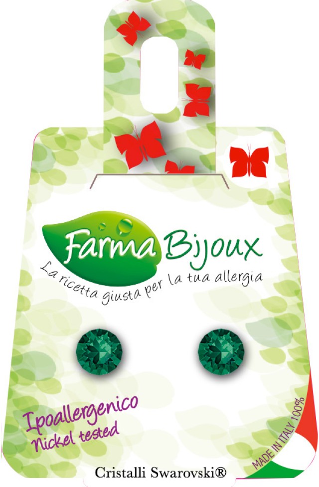 FARMA BIJOUX Σκουλαρίκια Υποαλλεργικά Κρύσταλλο Emerald 6.2mm, 1 Ζευγάρι