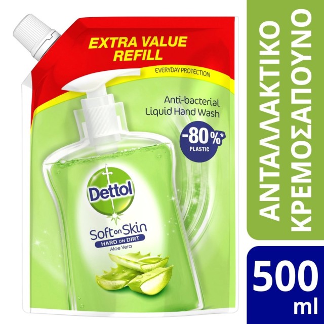 Detttol Refill Ανταλλακτικό Αντιβακτηριδιακό Υγρό Κρεμοσάπουνο Σακουλάκι Aloe Vera, 500ml