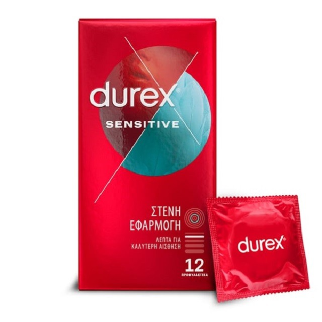 Durex Προφυλακτικά Sensitive Λεπτά Με Στενή Εφαρμογή Για Καλύτερη Αίσθηση, 12τμχ