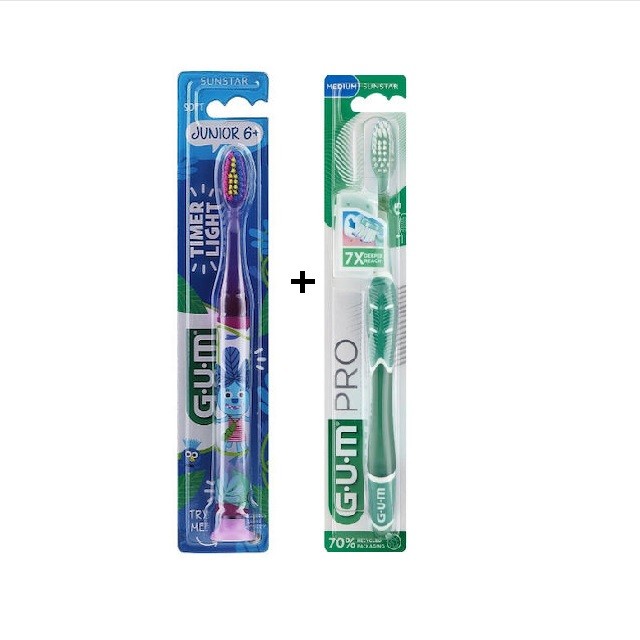 Gum Junior 6+ Πακέτο Soft Μωβ Οδοντόβουρτσα Παιδικη 903, 1τμχ & Δώρο Οδοντόβουρτσα Ενηλίκων, 1τμχ