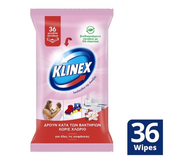 Klinex Απολυμαντικά Υγρά Πανάκια Flower για Όλες τις Επιφάνειες, 36 τεμάχια