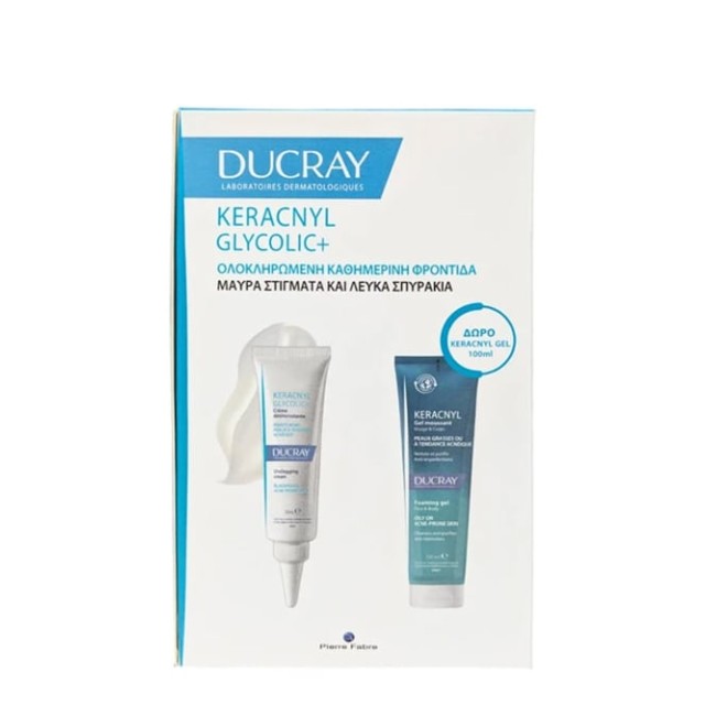 Ducray Keracnyl Πακέτο Glycolic+ Κρέμα κατά της Ακμής 30ml & Δώρο Moussant Gel 100ml