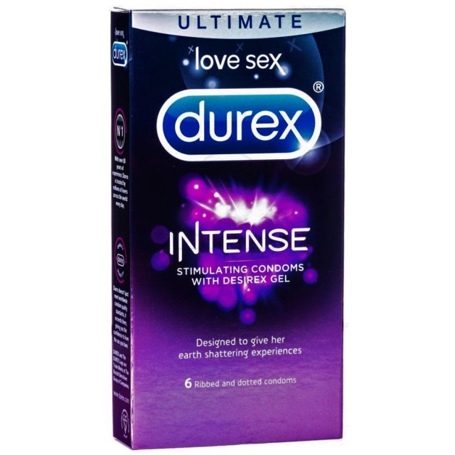DUREX Intense Stimulating Condoms Προφυλακτικά με Διεγερτική Υφή με Ραβδώσεις και Κουκίδες 6τμχ