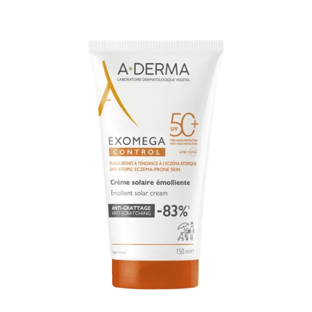 A-Derma Exomega Control Emollient Solar Cream SPF50+ Αντηλιακό για Ξηρές & Ατοπικές Επιδερμίδες 150ml
