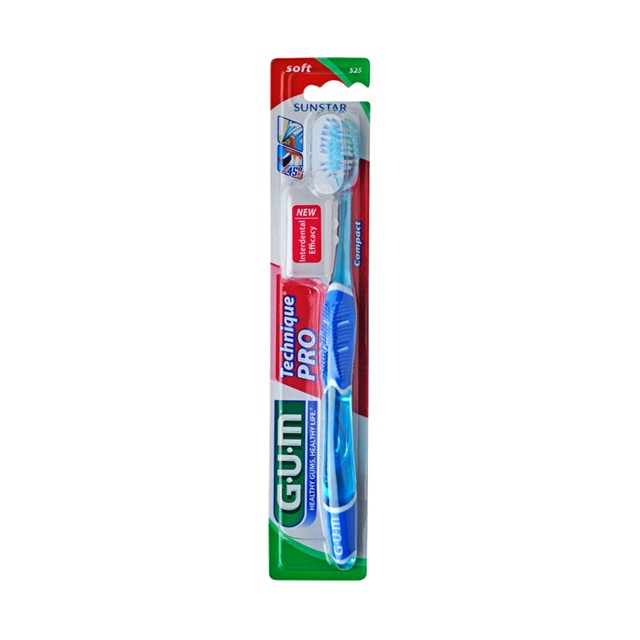 Gum Technique Pro Compact 525 Soft Οδοντόβουρτσα με Θήκη Προστασίας Μαλακή Μπλε 1τμχ