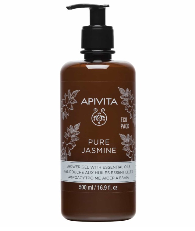 APIVITA Pure Jasmine Shower Gel, Αφρόλουτρο με Αιθέρια Έλαια & Γιασεμί, Ecopack 500ml