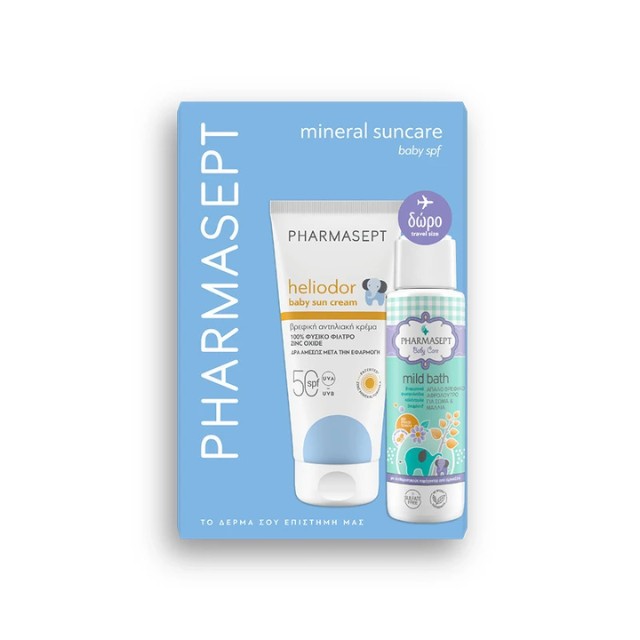 Pharmasept Πακέτο Mineral Suncare Heliodor Βaby Sun Cream SPF50 100ml & Δώρο Mild Bath 100ml