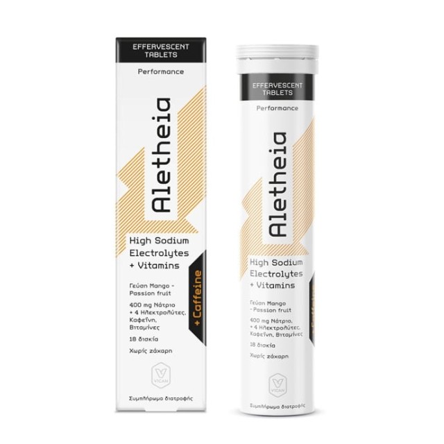 Vican Aletheia High Sodium Electrolytes & Vitamins + Caffeine με γεύση Mango Passion Fruit 18 Αναβράζοντα Δισκία
