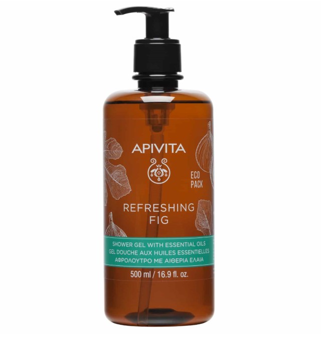 APIVITA Refreshing Fig Shower Gel, Αφρόλουτρο με Αιθέρια Έλαια & Σύκο, Ecopack 500ml