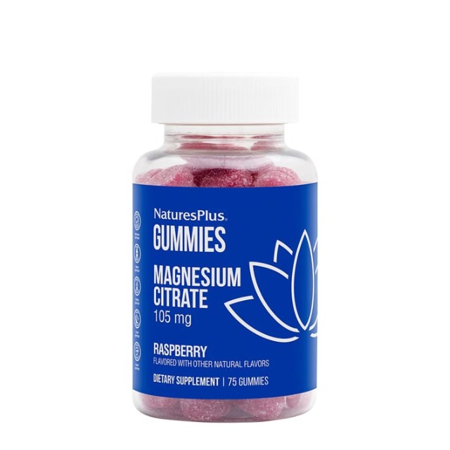 Natures Plus Gummies Magnesium Citrate 105mg Συμπλήρωμα Μαγνησίου με Γεύση Raspberry 75 Ζελεδάκια