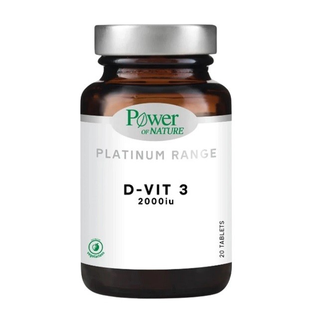 Power of Nature Platinum Range D-Vit 3 2000iu Συμπλήρωμα Διατροφής Με Βιταμίνη D3, 20 Ταμπλέτες