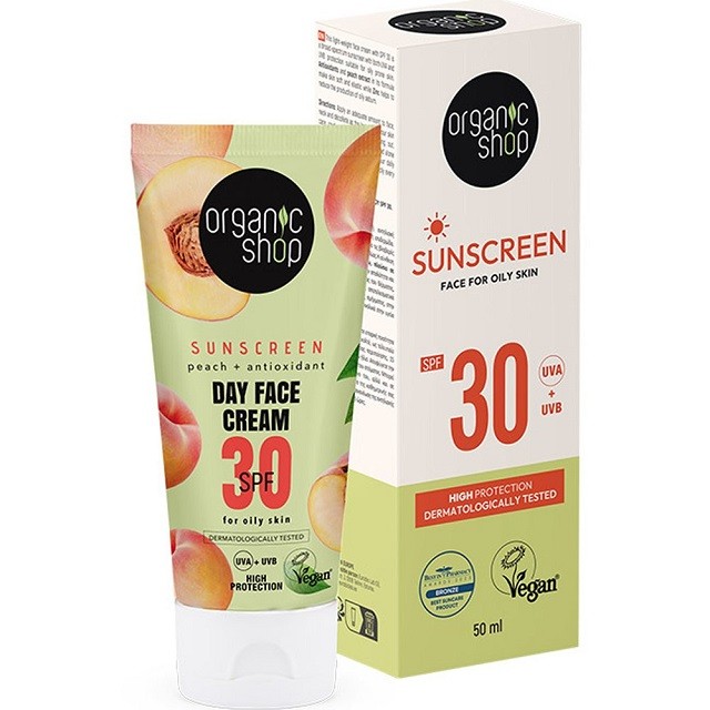 Natura Siberica Organic Shop Sunscreen Face For Oily Skin SPF30 Αντηλιακό Προσώπου Με Ροδάκινο, 50ml