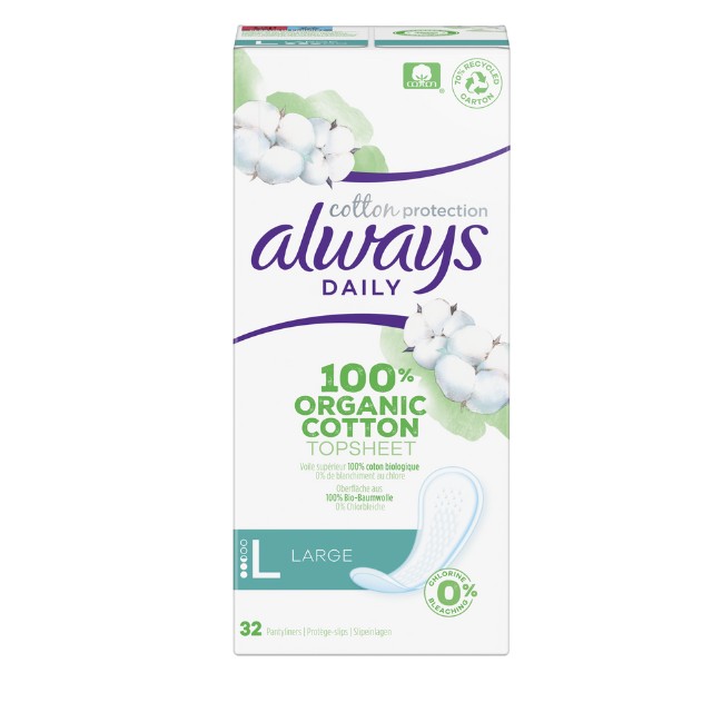 Always Daily Cotton Protection Σερβιετάκια για Κανονική Ροή Large 32τμχ