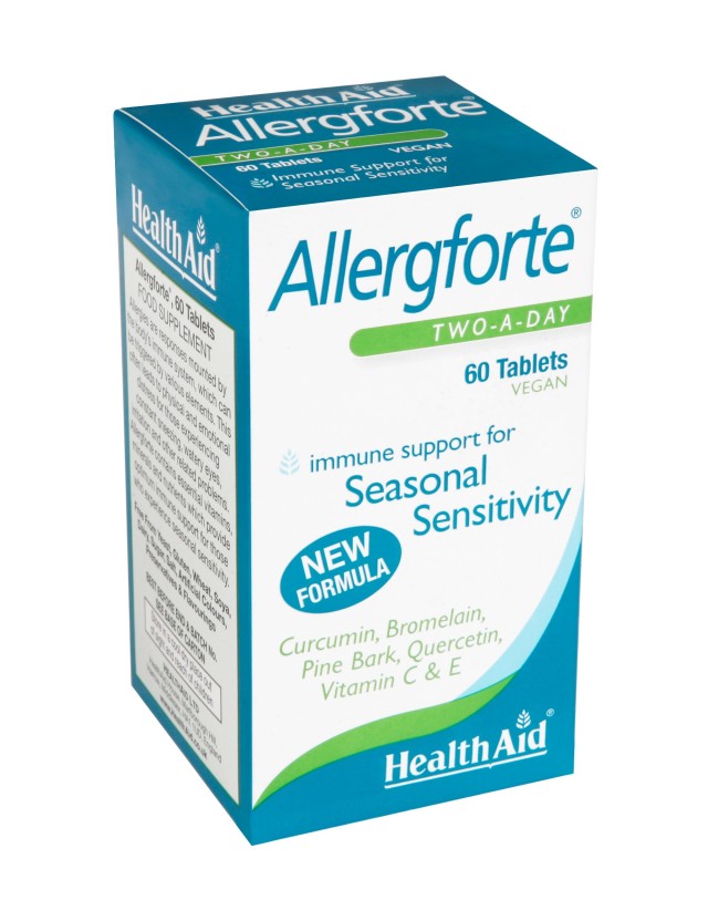 HEALTH AID Allergforte Two a Day, για τις Εποχιακές Αλλεργίες με Αντιφλεγμονώδεις & Αντιοξειδωτικές Ιδιότητες, 60 tabs