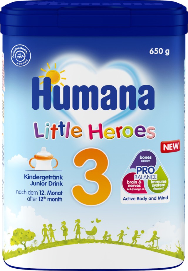 Humana Optimum 3 Little Heroes, Ρόφημα Γάλακτος σε σκόνη μετά το 12ο Μήνα έως & την Νηπιακή Ηλικία, 650g