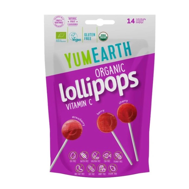 YumEarth Γλειφιτζούρια Organic Pops με Βιταμίνη C 14τμχ